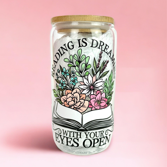 Reading is Dreaming 16oz (455ml) Iced Coffee Glass Cup