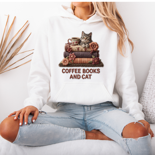 🧶✨Coffee, Books & Cat Cozy ☕📚🐱Luxuriously Thick Hoodie✨