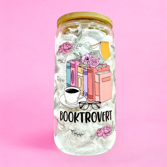 📚Booktrovert 16oz Glass Cup – Aesthetic Book Lover’s✨