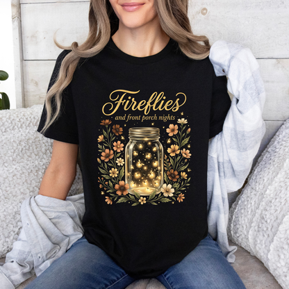 ✨🐞 Fireflies & Front Porch Nights Floral t-shirt 🌙🌼💛