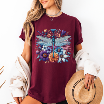 ✨Dragonfly Garden Magic🦋🌺✨ 
 T-shirt 100% Organic Cotton