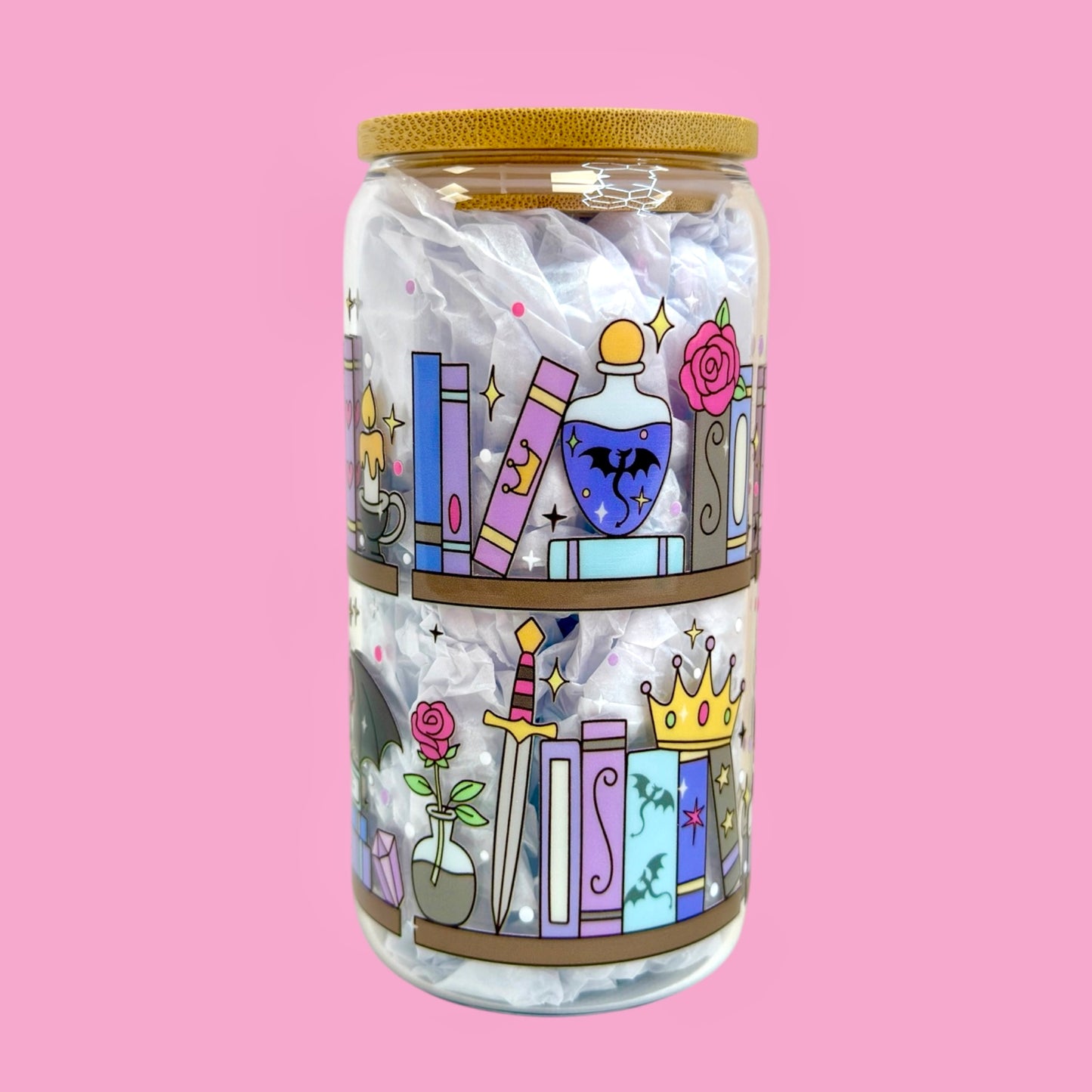 🐉✨Enchanted Bookshelf 16oz Glass Cup ✨📚