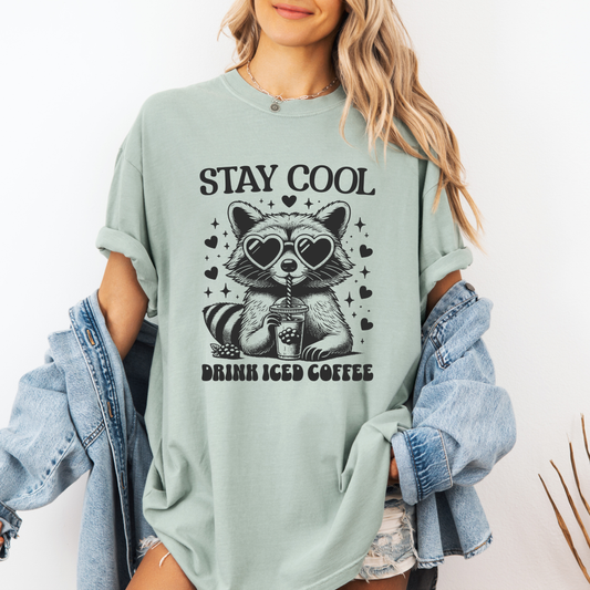 ☕🐾 Stay Cool Raccoon Tee | Drink Iced Coffee Vibes 🧊💖