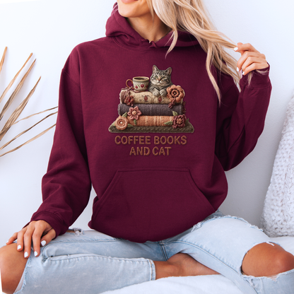 🧶✨Coffee, Books & Cat Cozy ☕📚🐱Luxuriously Thick Hoodie✨