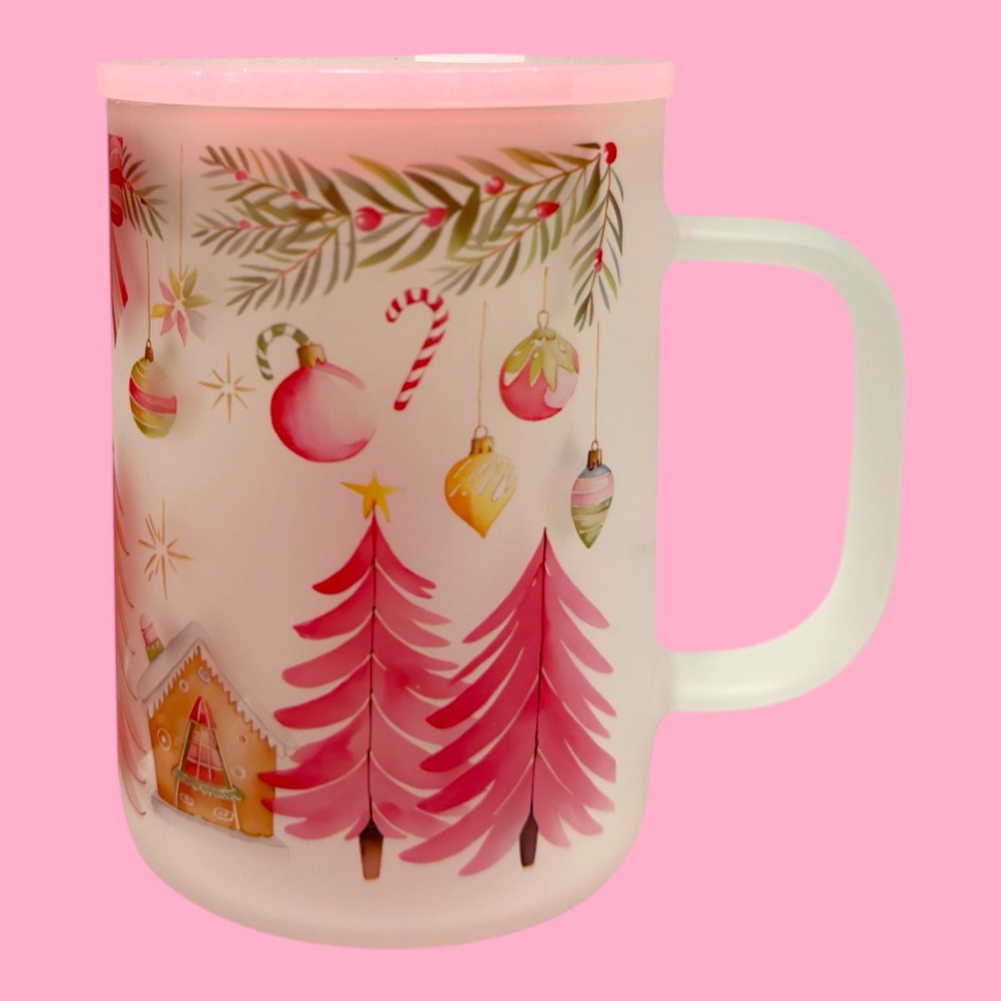 💖Pink Wonderland Christmas 16oz Frosted Mug 🎄🍬