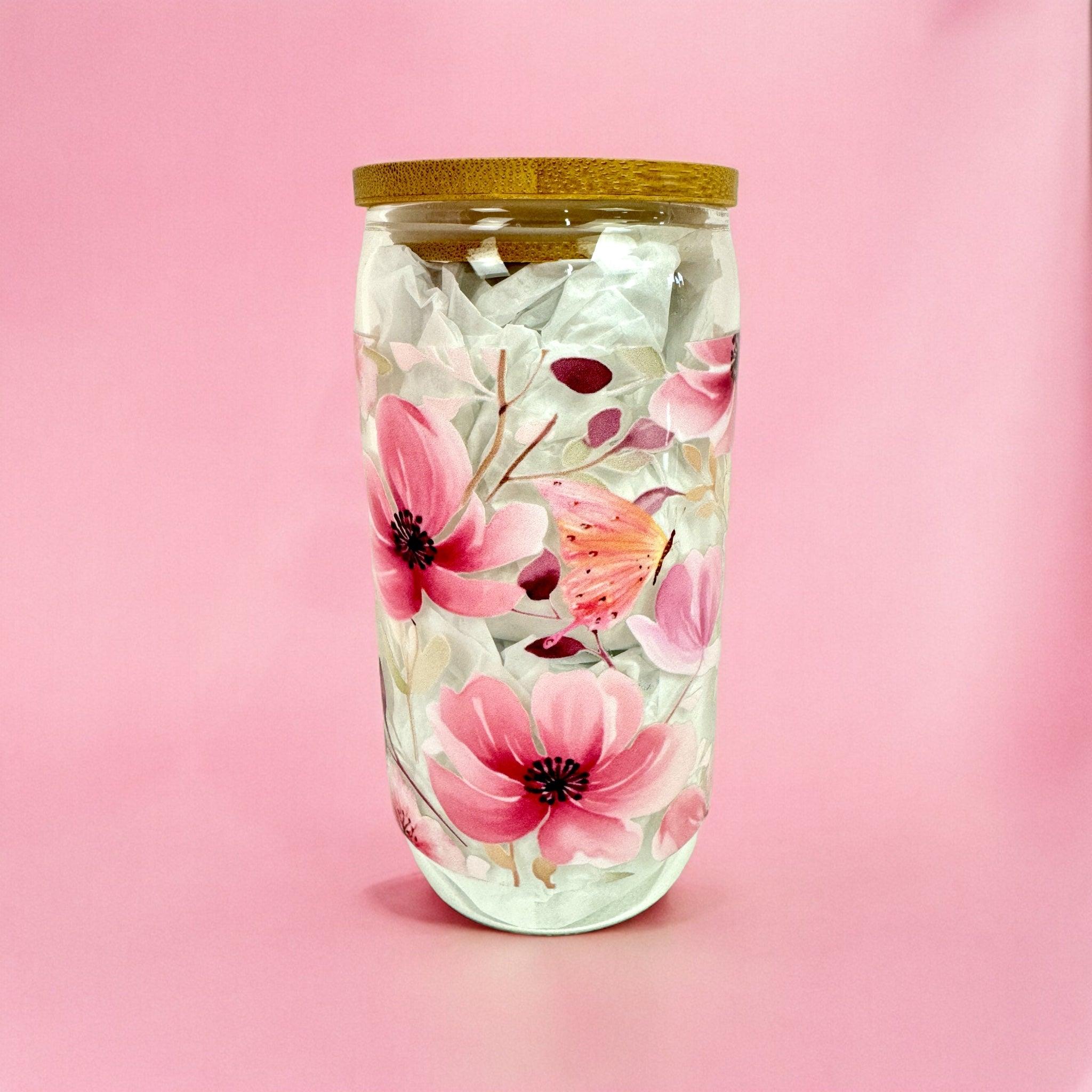 Flower Pink 16oz (455ml) Iced Coffee Glass Cup