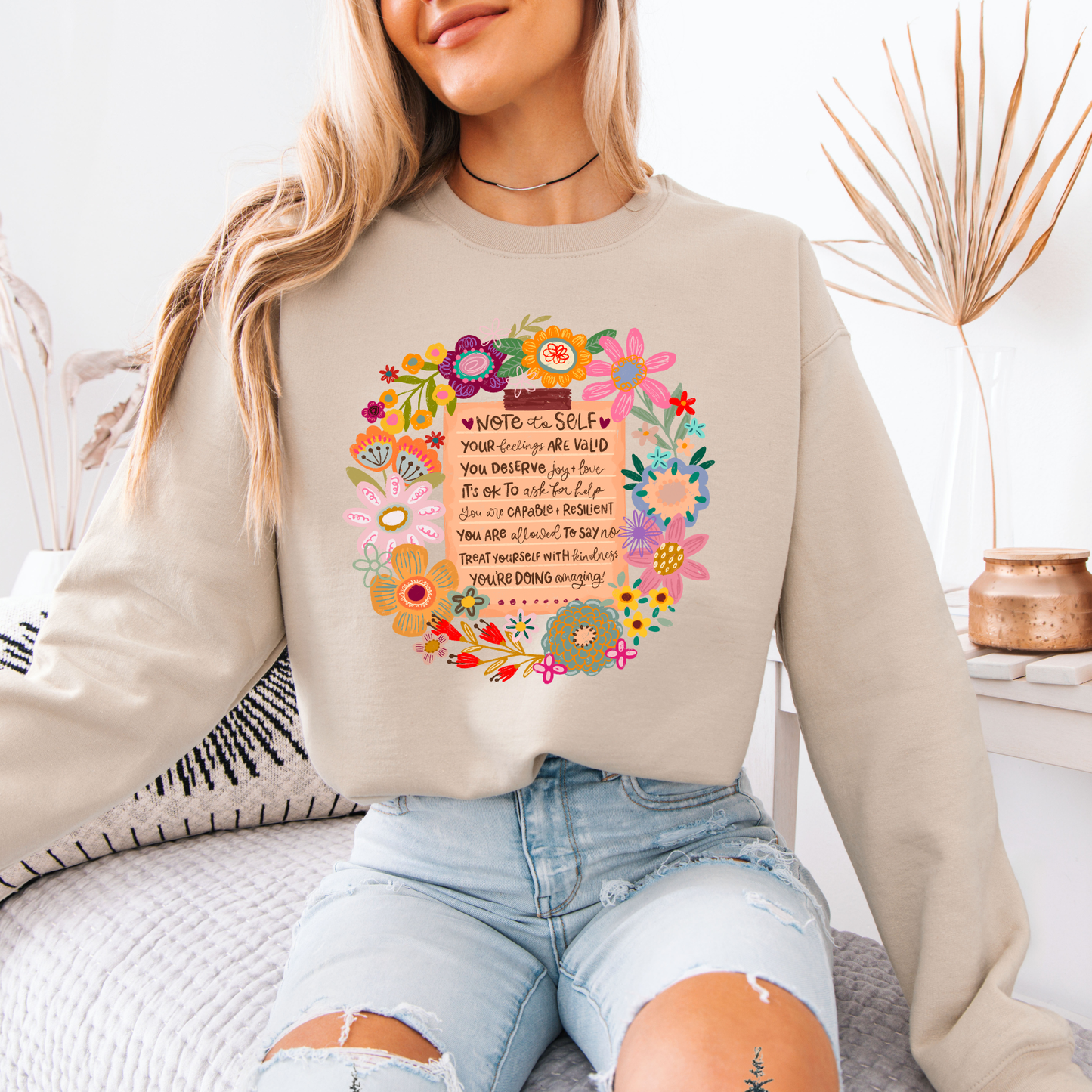 Note to Self Floral Affirmations🌸✨💛 Organic Cotton Sweatshirt
