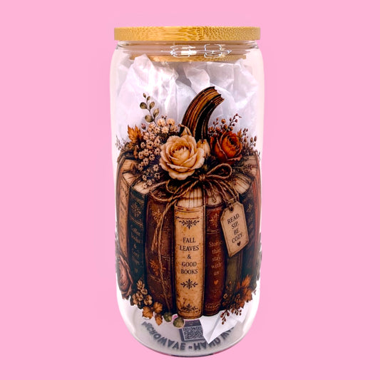 🎃📚 Autumn Bookish 16oz Glass Cup