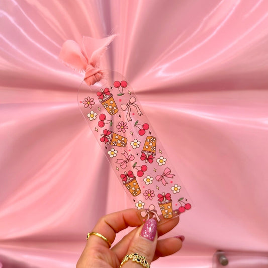 Cherry Blossom Iced Coffee Acrylic Bookmark 🍒📖✨