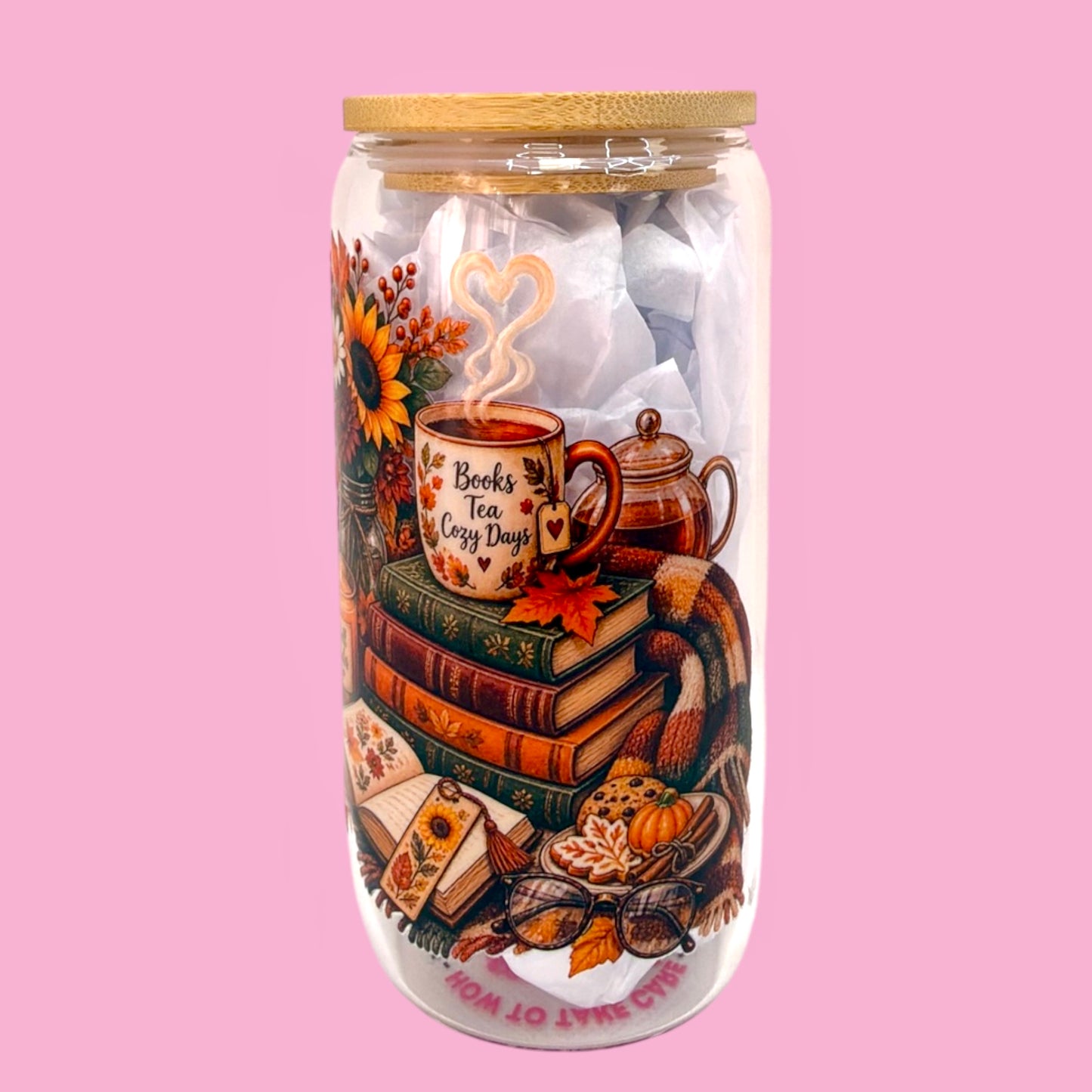 🍂 Cozy Bookish 16oz Glass Cup