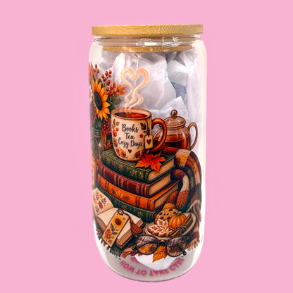 🍂 Cozy Bookish 16oz Glass Cup