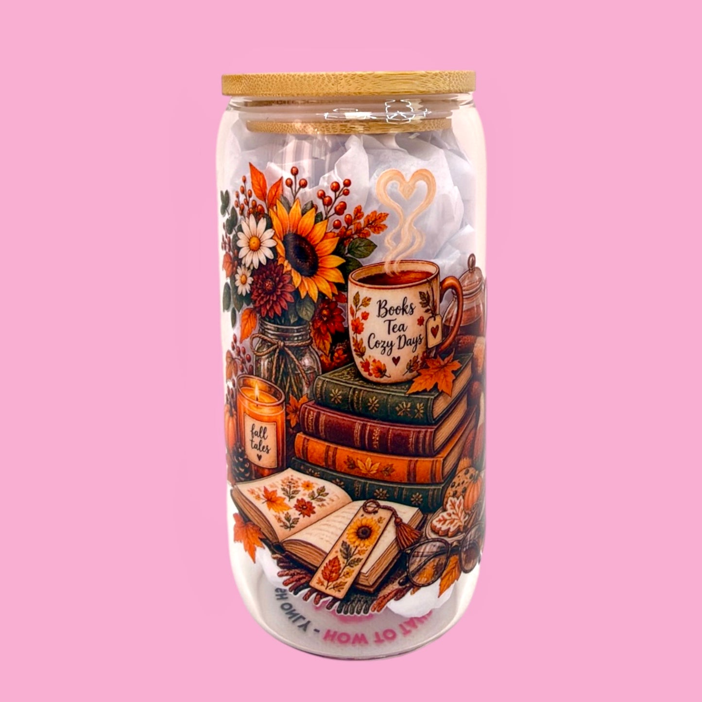 🍂 Cozy Bookish 16oz Glass Cup
