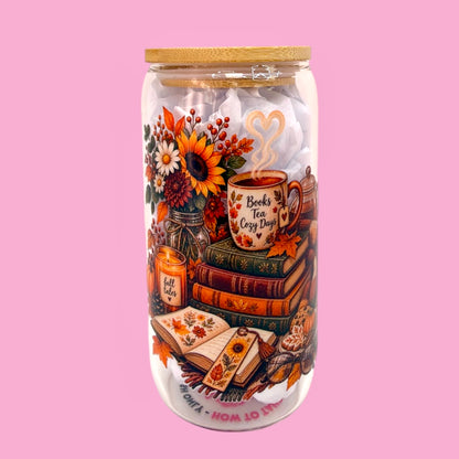 🍂 Cozy Bookish 16oz Glass Cup