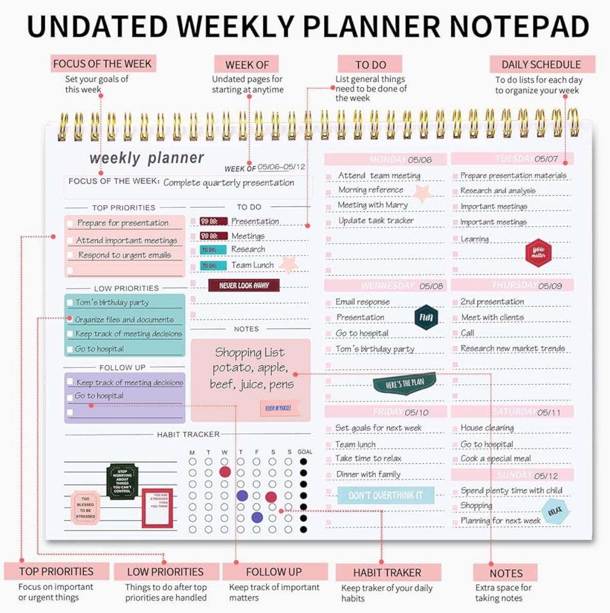 Minimalist Weekly Planner with Goal & Habit Tracking