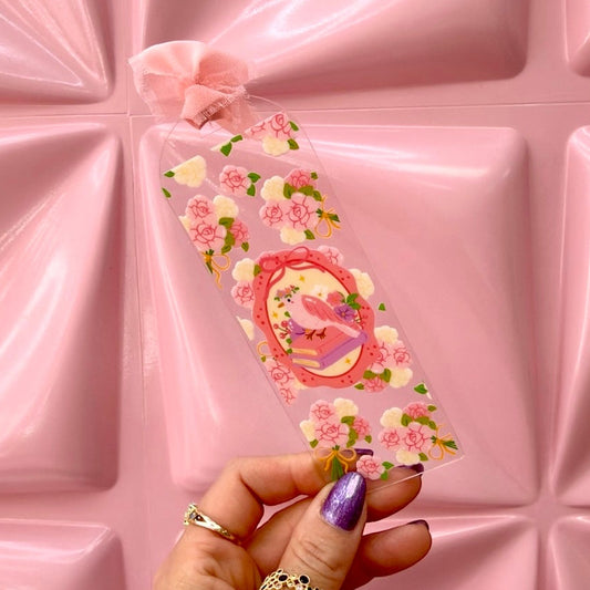 🌸 Vintage Bloom Bird Acrylic Bookmark 🐦📚✨