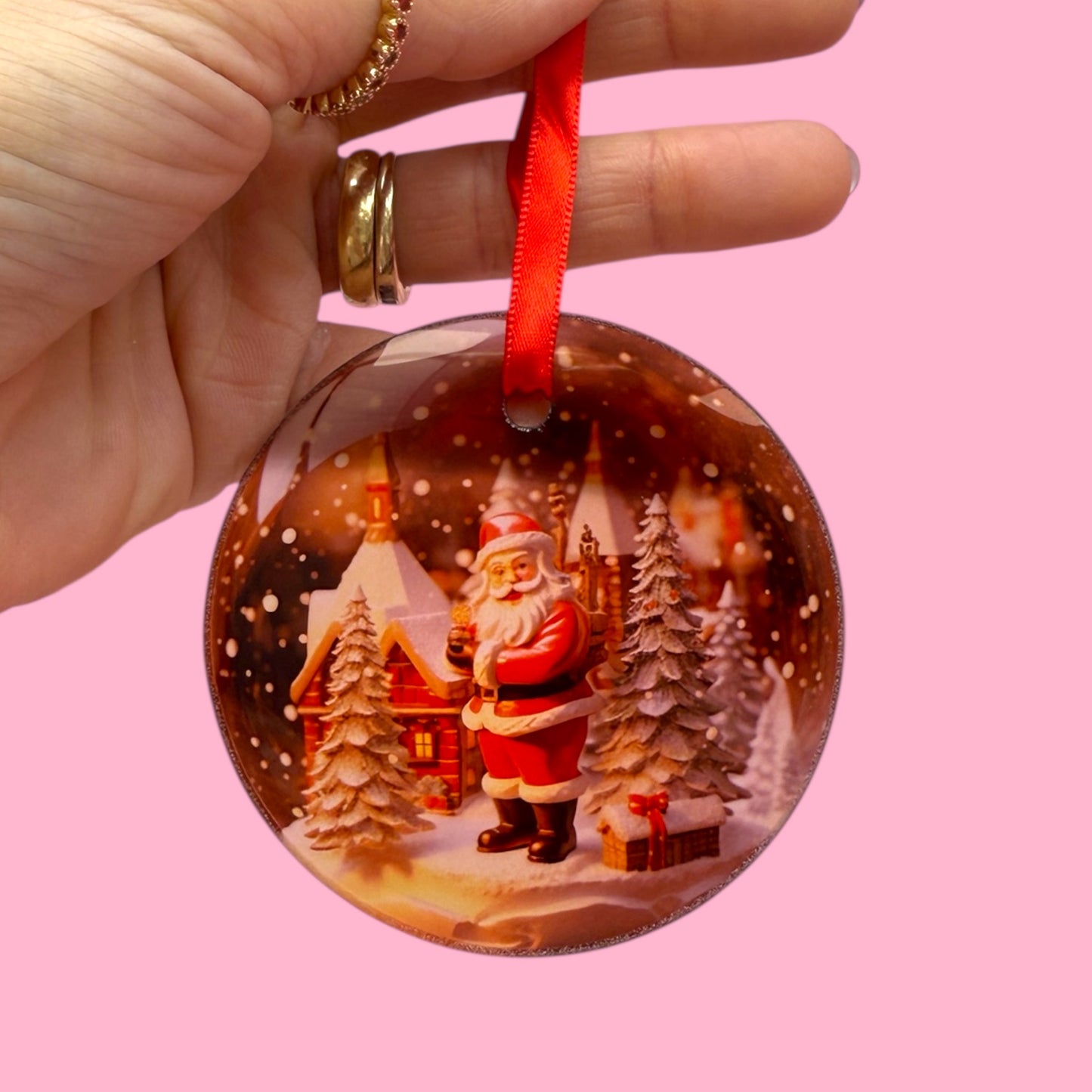 🎄 Magical Santa Winter Wonderland Glass Ornament ✨