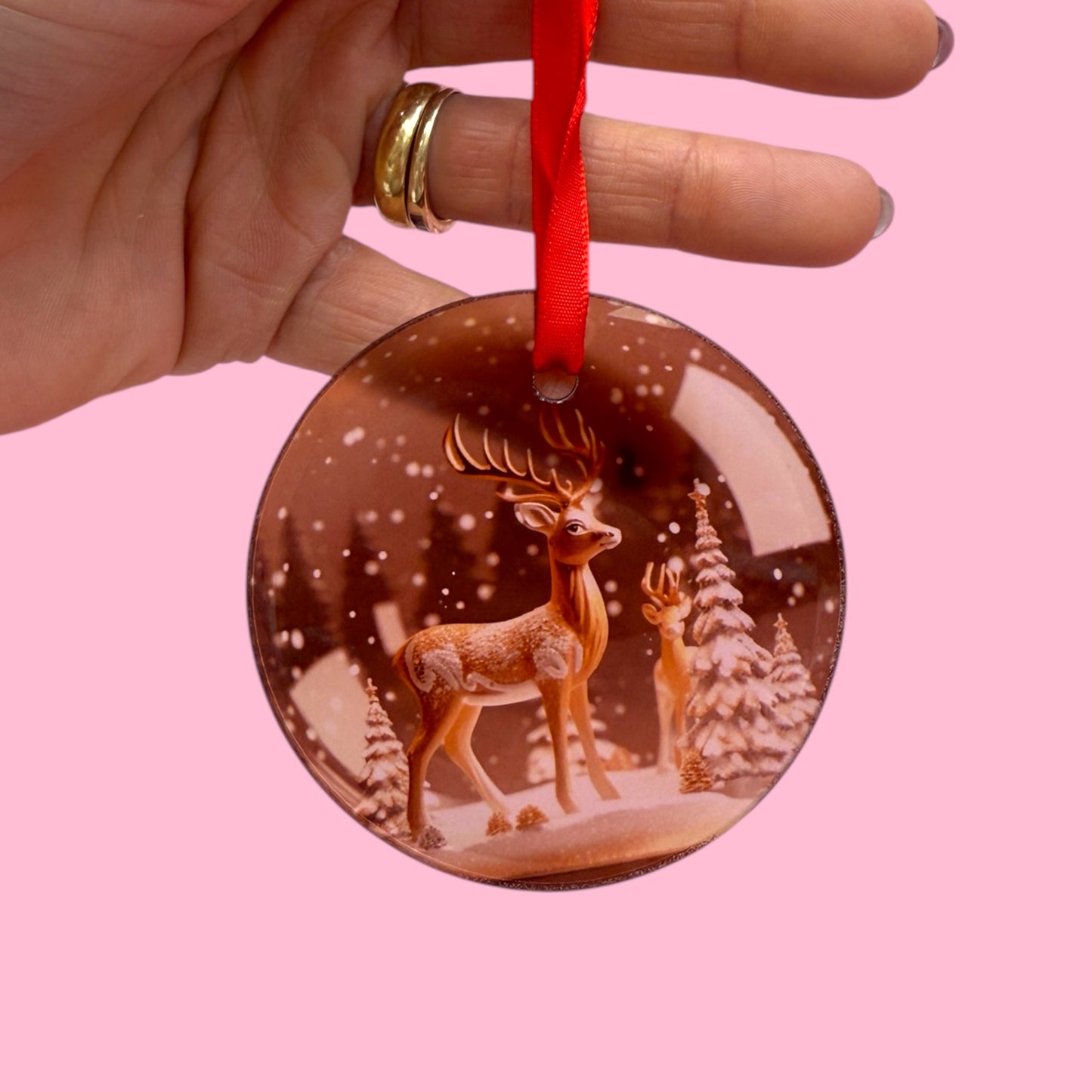🦌 Enchanted Reindeer Winter Forest Glass Ornament ❄️✨