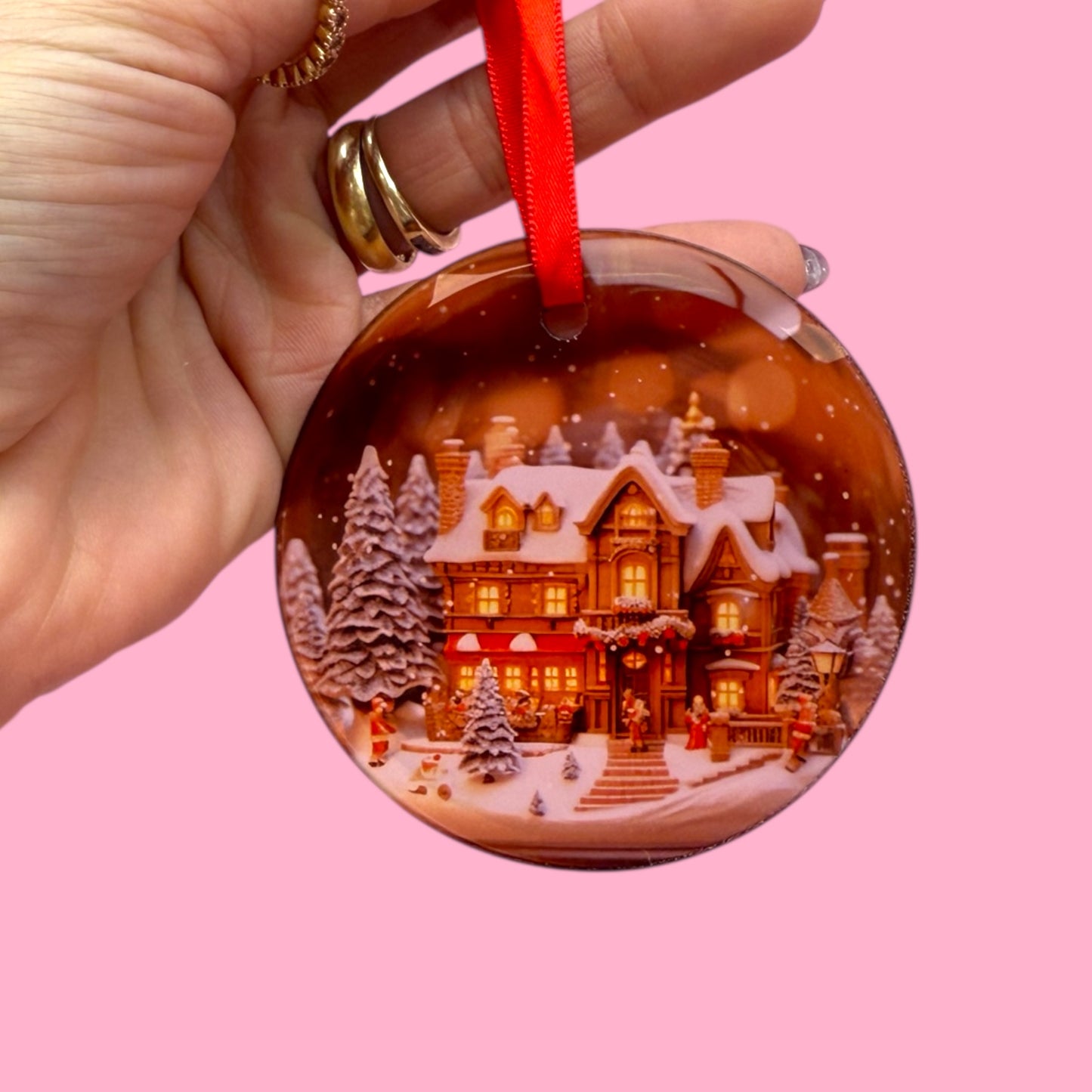 🏠 Cozy Christmas Cottage Glass Ornament ✨🎄