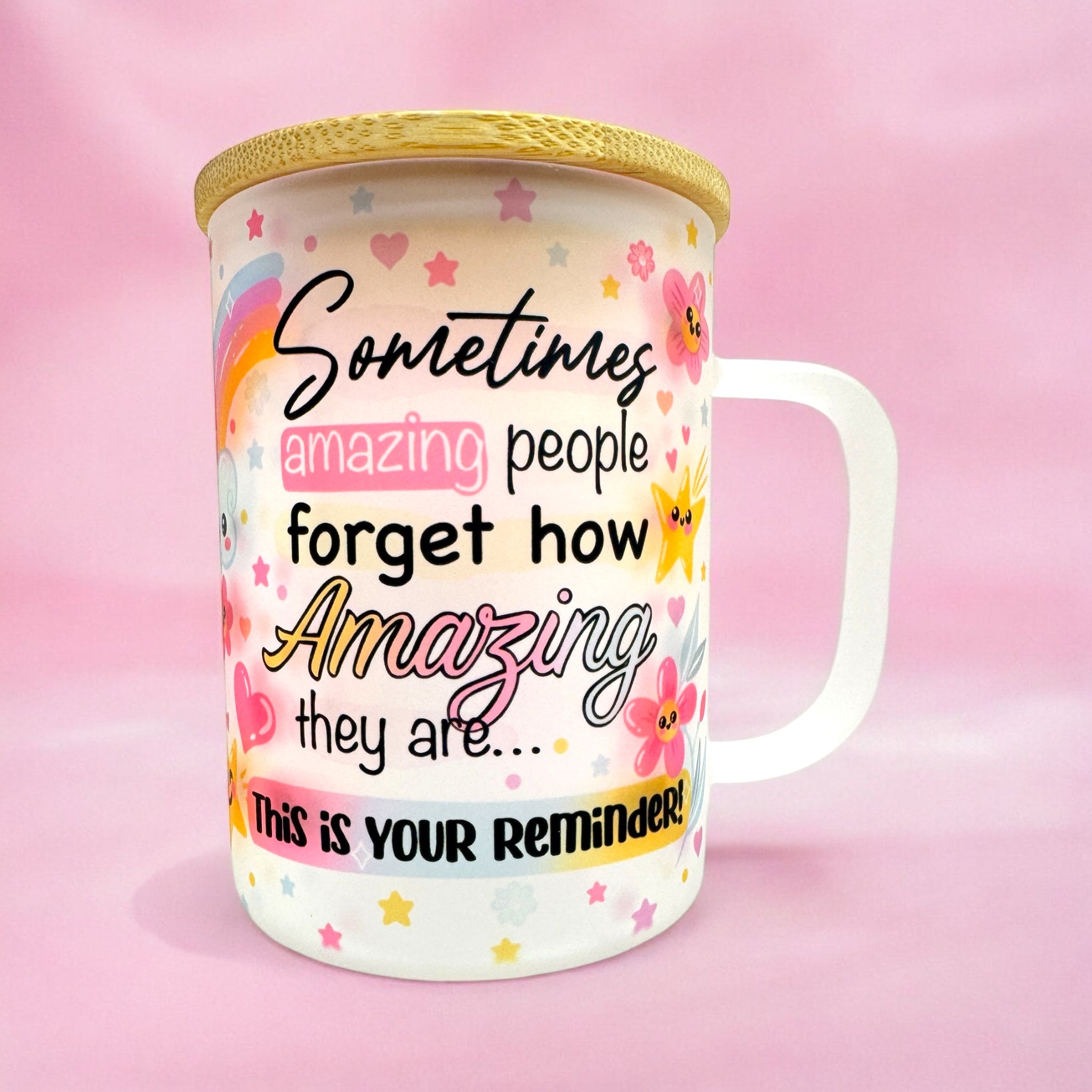 ✨ “Amazing Reminder” 16oz Frosted Glass Mug with Bamboo Lid & Straw 💖