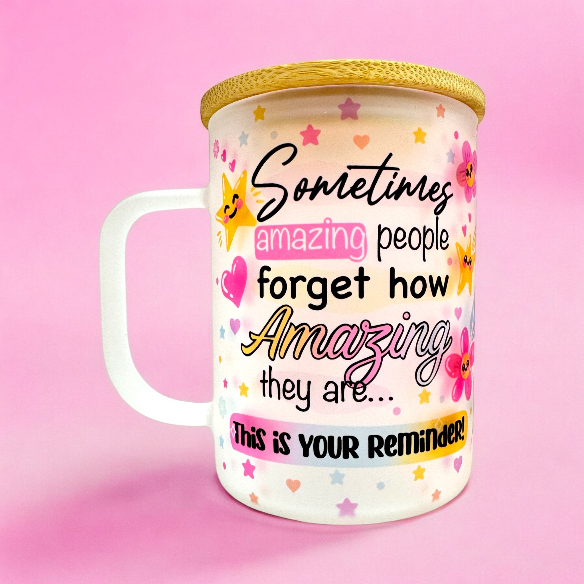 ✨ “Amazing Reminder” 16oz Frosted Glass Mug with Bamboo Lid & Straw 💖