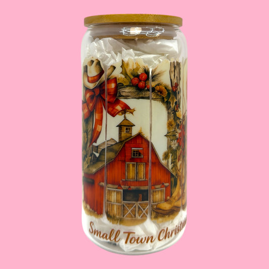🎄 Small Town Christmas 16oz Glass Cup 🎄