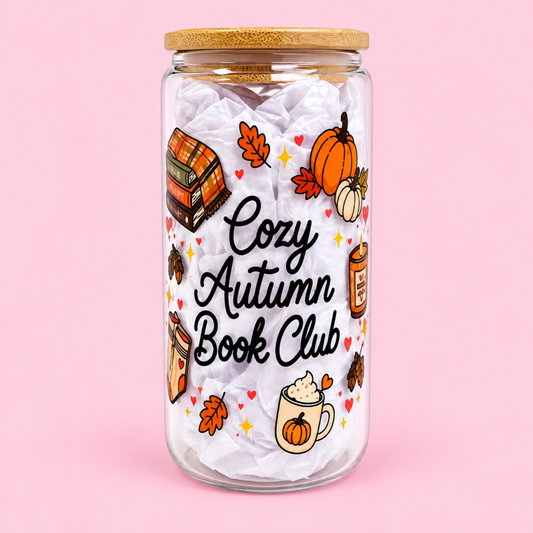 🍂 Cozy Autumn Book Club 16oz Glass Cup 📚☕️