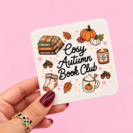 🍂 Cozy Autumn Book Club Coaster 📚
