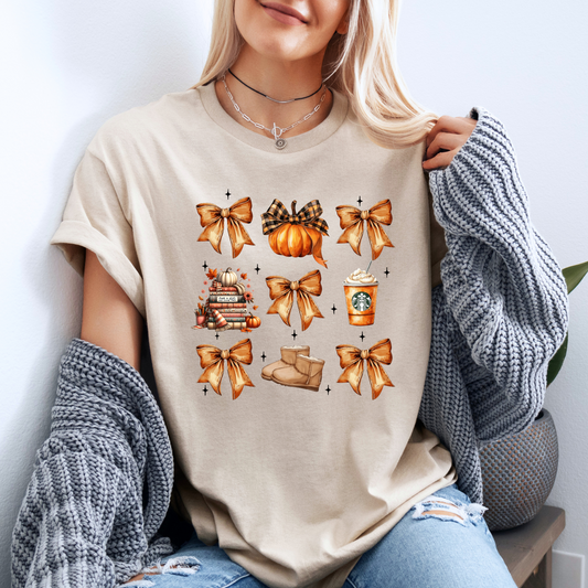 🎀🍂 Pumpkin & Bows Fall Tee 🎃☕ 100% Organic cotton