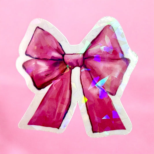🎀 Holographic Pink Bow Vinyl Sticker