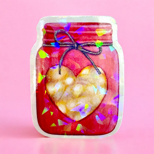 ✨💖 “Love in a Jar” Holographic Vinyl Sticker 💖✨