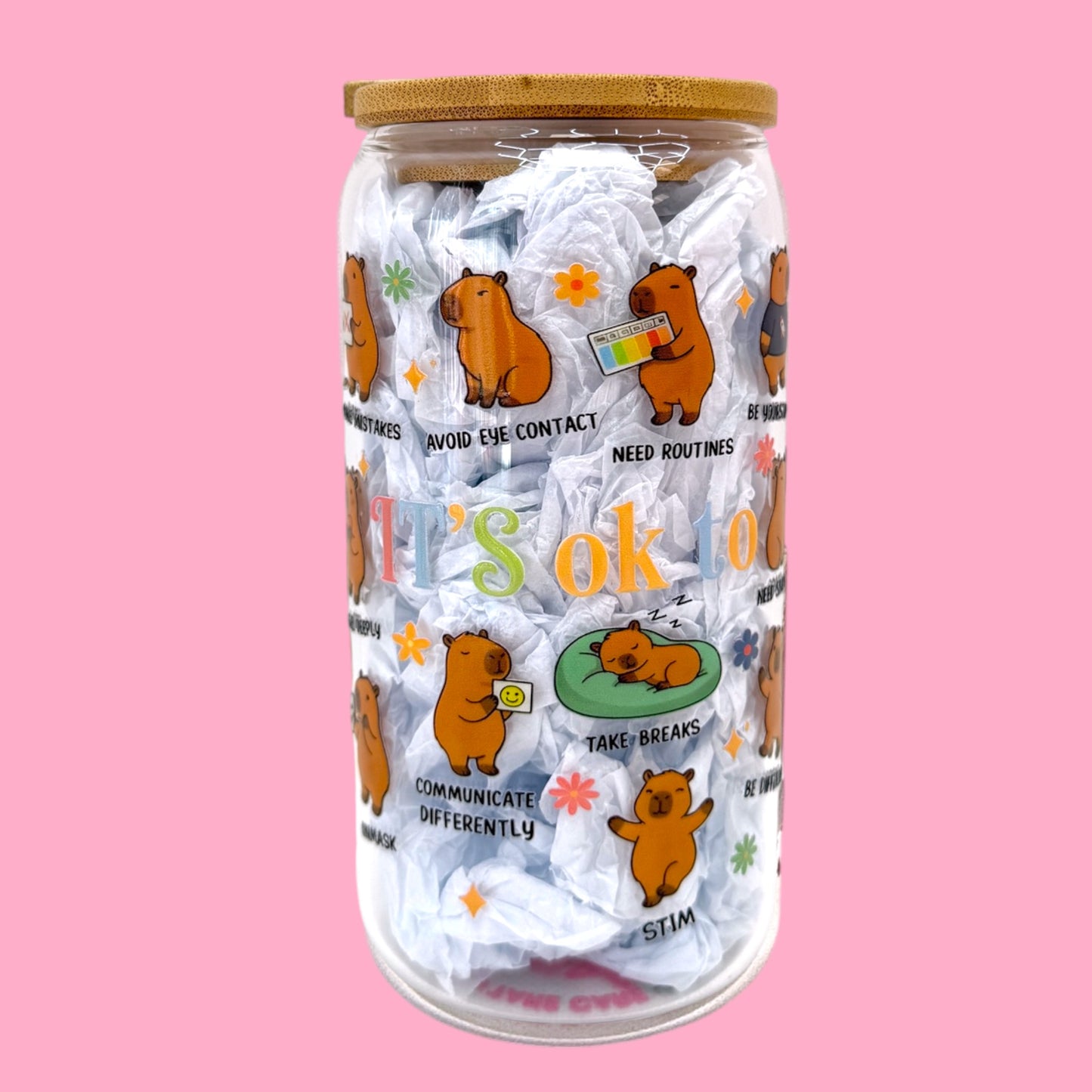 ✨Capybara Self Love 16oz Glass Cup