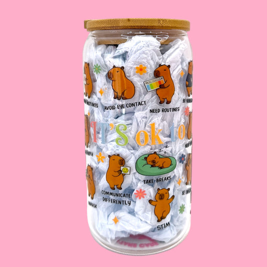 ✨Capybara Self Love 16oz Glass Cup
