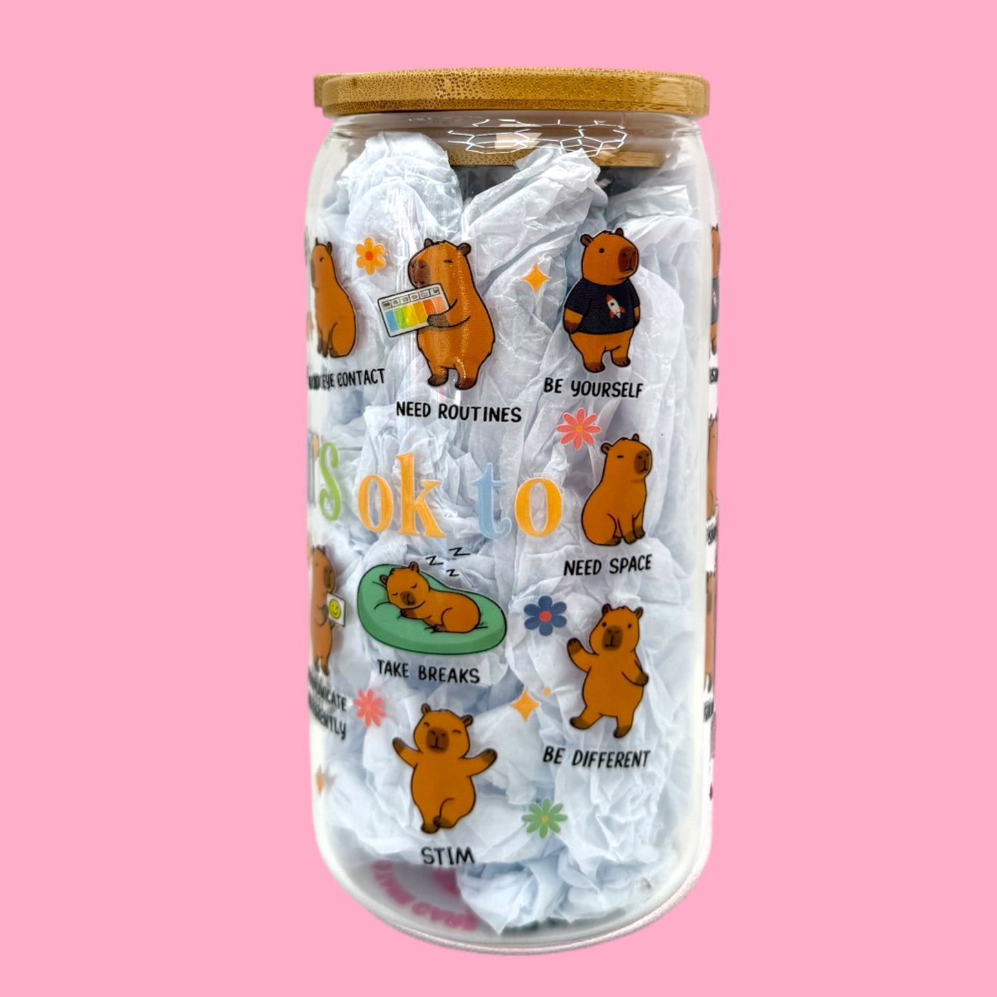 ✨Capybara Self Love 16oz Glass Cup
