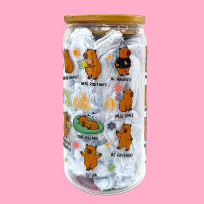 ✨Capybara Self Love 16oz Glass Cup