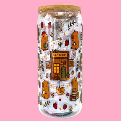 📚 Capy Books 20oz Glass Cup