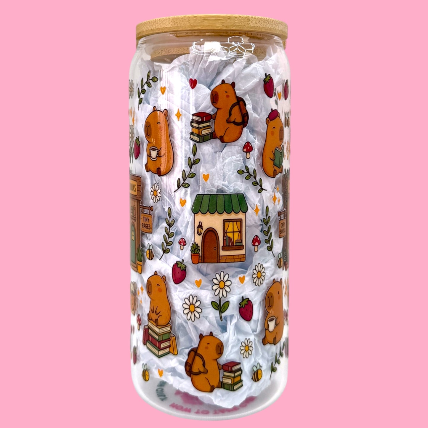 📚 Capy Books 20oz Glass Cup