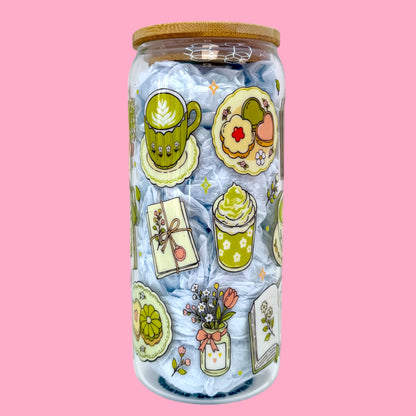 🍵 Matcha Dreams Bookish 20oz Glass Cup💚✨