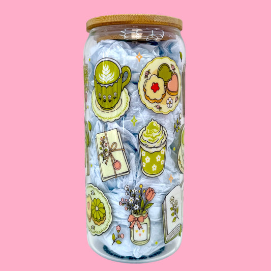🍵 Matcha Dreams Bookish 20oz Glass Cup💚✨