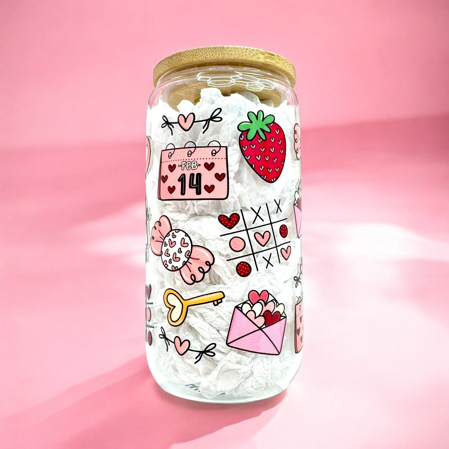 Be My Boo 👻❤️ Valentine’s Day Glass Cup – 16oz with Bamboo Lid & Straw