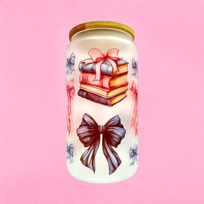 📚 Bow-tiful Reads 16oz Frosted Glass Cup 🎀✨