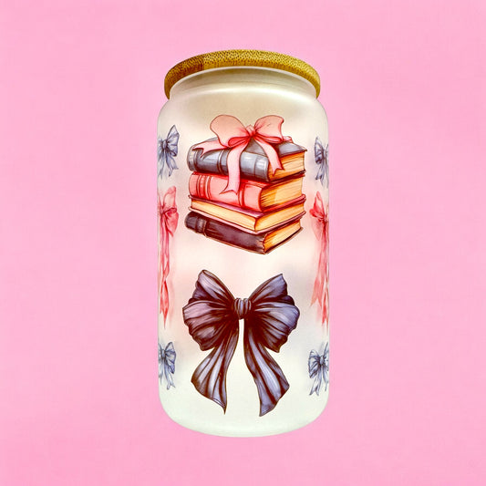 📚 Bow-tiful Reads 16oz Frosted Glass Cup 🎀✨