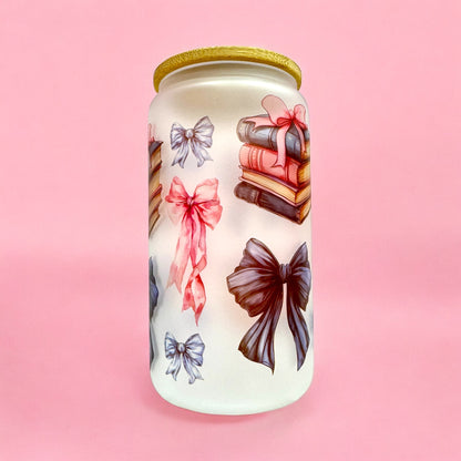 📚 Bow-tiful Reads 16oz Frosted Glass Cup 🎀✨