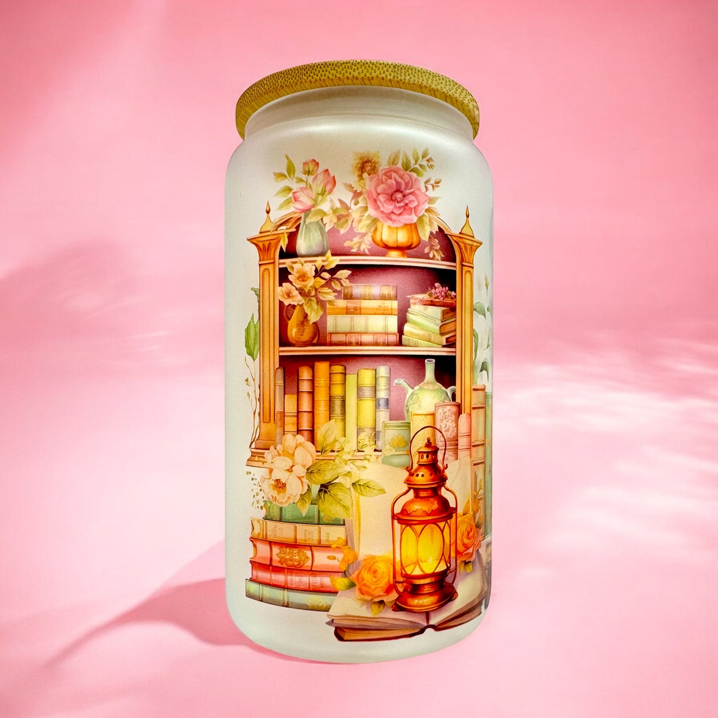 📚 “Just a Girl Who Loves Books” 16oz Frosted Glass Cup with Bamboo Lid 🌸