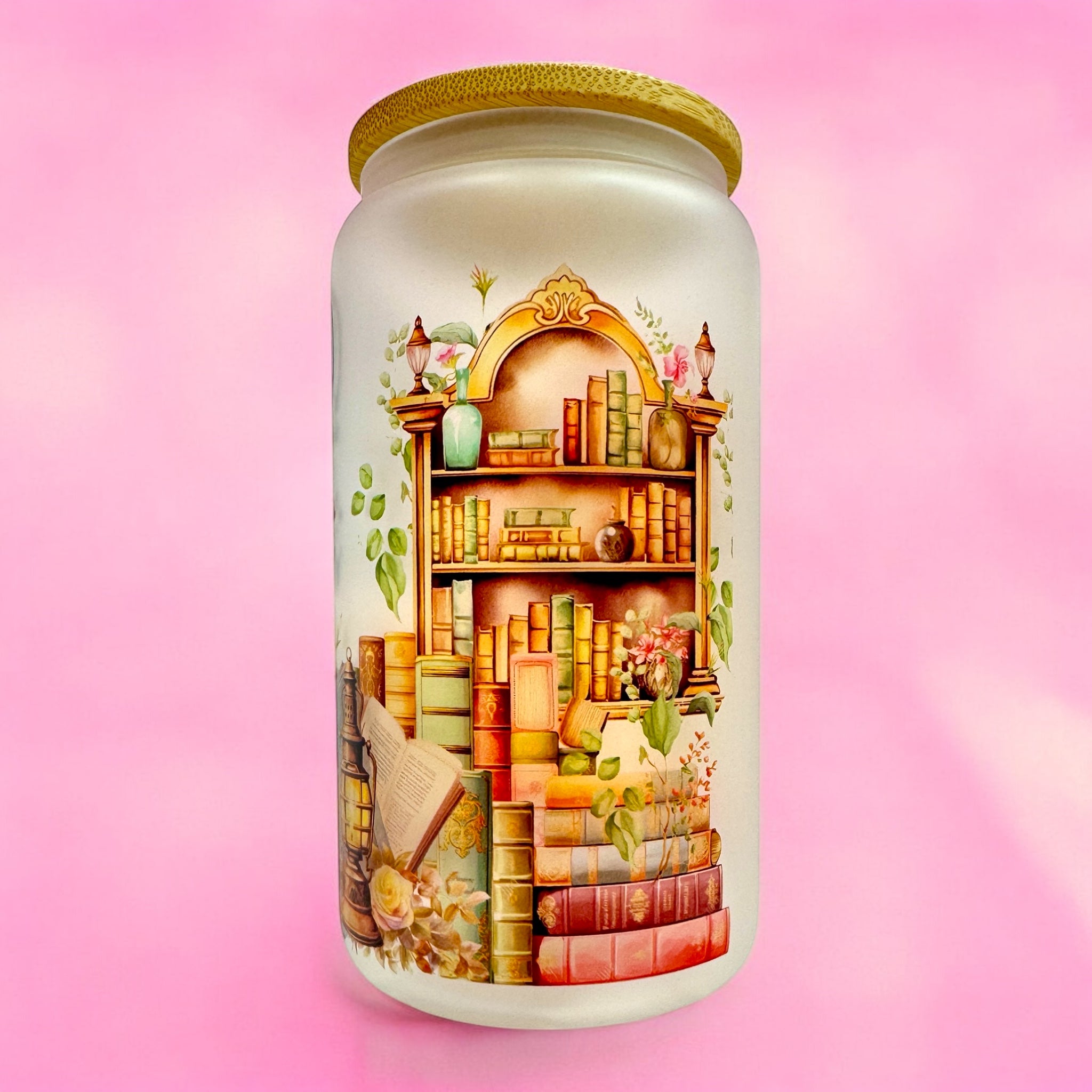 📚 “Just a Girl Who Loves Books” 16oz Frosted Glass Cup with Bamboo Lid 🌸
