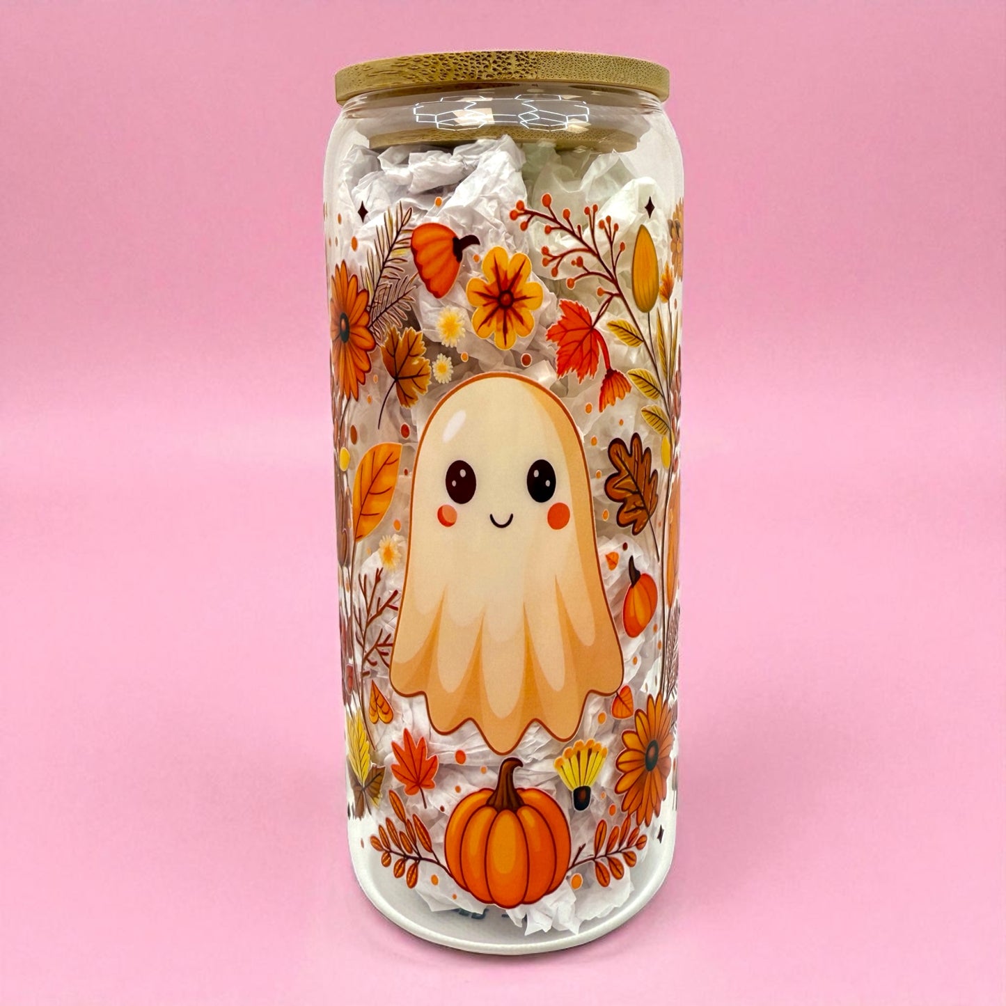 👻🍂 Autumn Ghost Glass Cup – 20oz