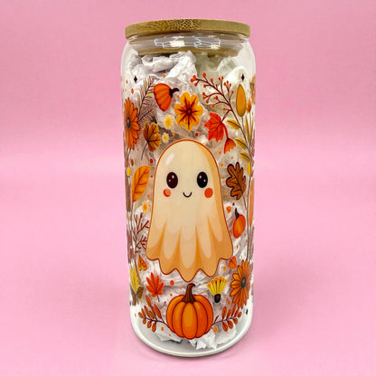 👻🍂 Autumn Ghost Glass Cup – 20oz