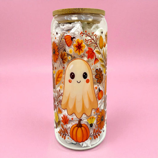 👻🍂 Autumn Ghost Glass Cup – 20oz