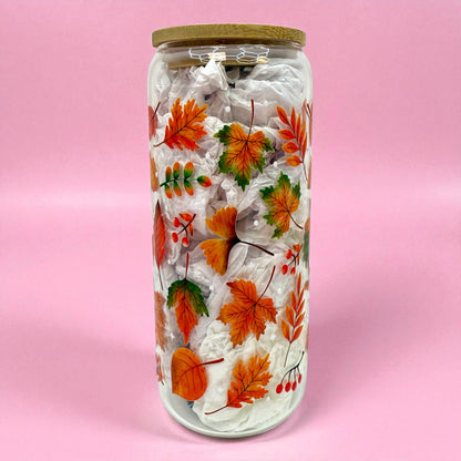 🍁 Autumn Leaves Glass Cup – 20oz