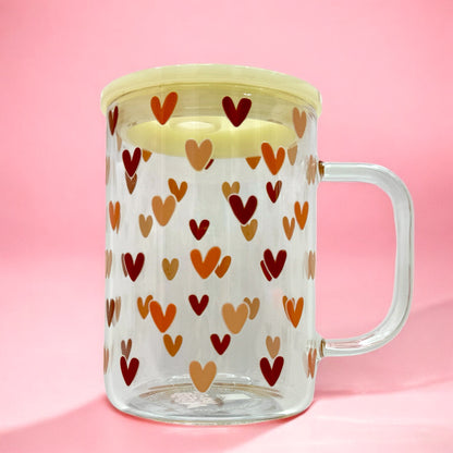 Sweetheart Sips 16oz Glass Mug – Double-Sided Heart Stickers with Lid & Straw ❤️✨