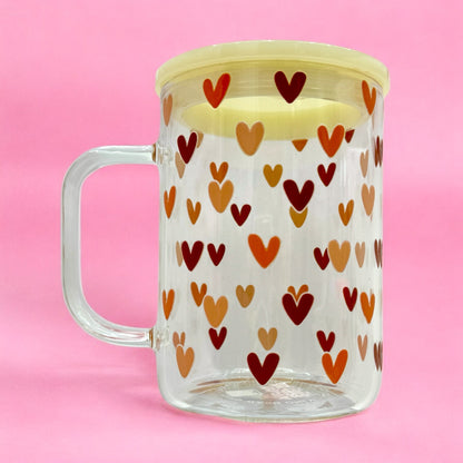 Sweetheart Sips 16oz Glass Mug – Double-Sided Heart Stickers with Lid & Straw ❤️✨